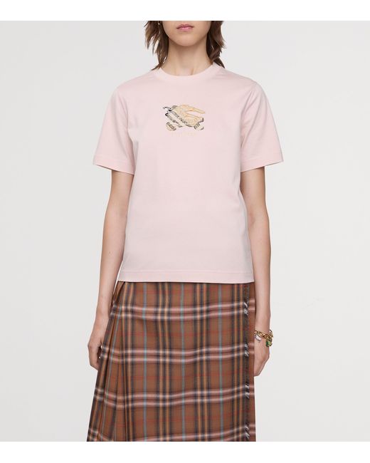 Burberry Pink Cotton Check Ekd T-Shirt