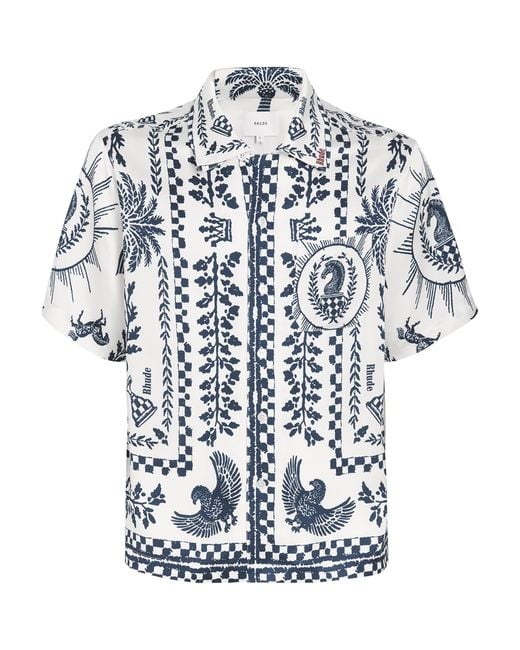 Rhude Blue Printed Short-Sleeve Regista Shirt for men