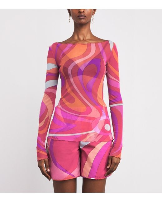 Emilio Pucci Pink Mesh Printed Top