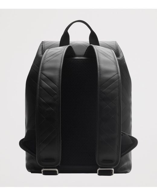 Burberry Black Leather Check-Embossed Backpack for men