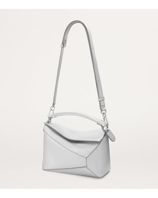 Loewe Gray Small Metallic Leather Puzzle Top-Handle Bag