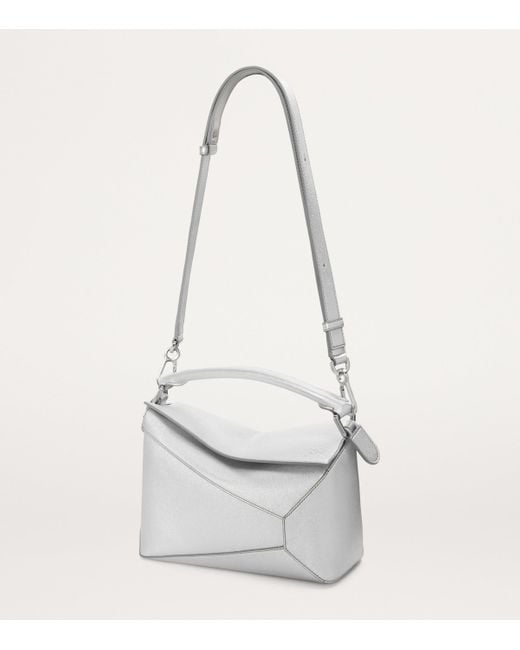 Loewe Gray Small Metallic Leather Puzzle Top-Handle Bag