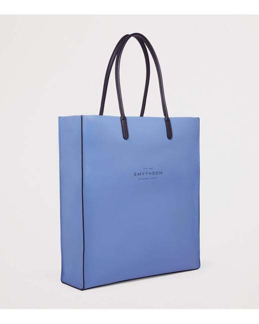 Smythson Blue Mini Leather Kingly Tote Bag