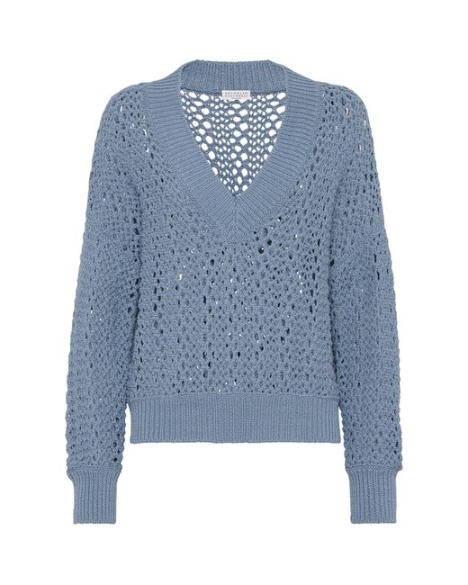 Brunello Cucinelli Blue Techno-cotton Mesh Sweater