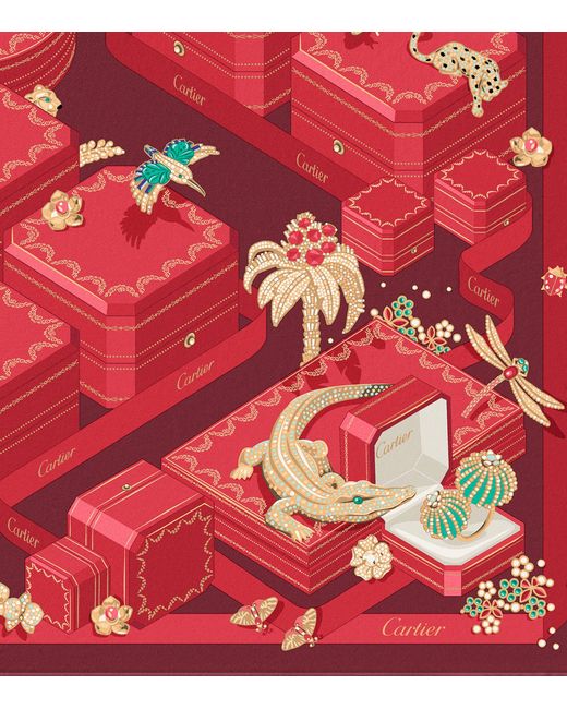 Cartier Red Silk Jewellery Boxes Scarf