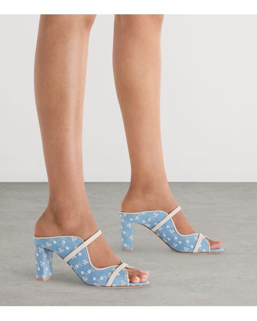 Malone Souliers Blue Floral Denim Norah Heeled Sandals 70