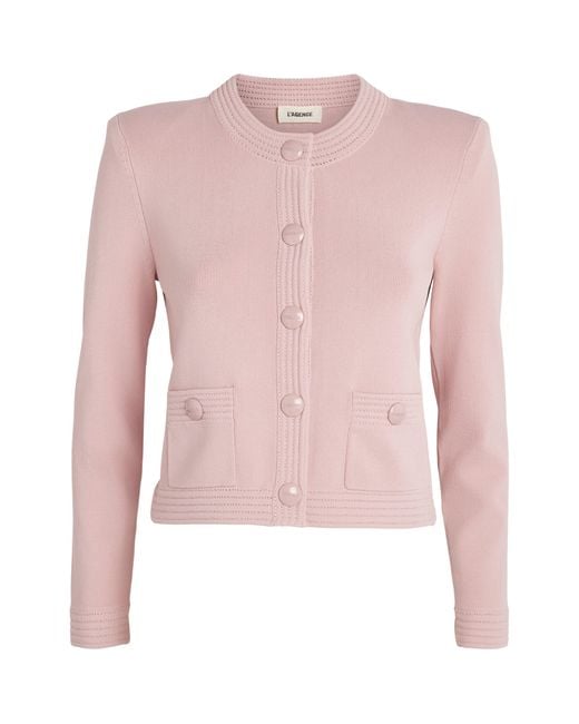 L'Agence Pink Cropped Patsy Cardigan