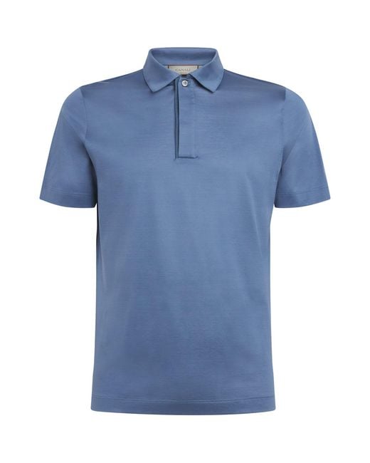 Canali Blue Mercerised Cotton Polo Shirt for men