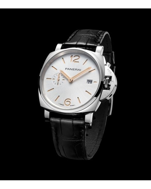 Panerai Gray Stainless Steel And Alligator Luminor Due Watch 42mm for men