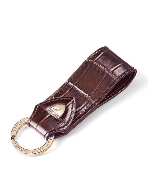 Aspinal Brown Croc-Embossed Leather Loop Keyring