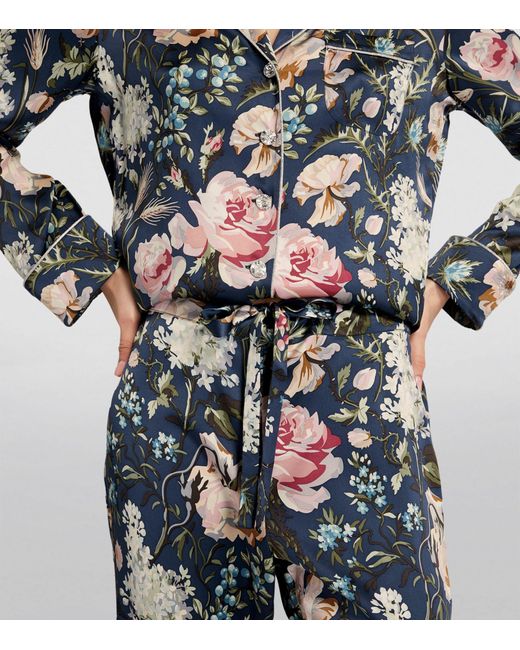 Olivia Von Halle Gray Silk Floral Lila Pyjamas