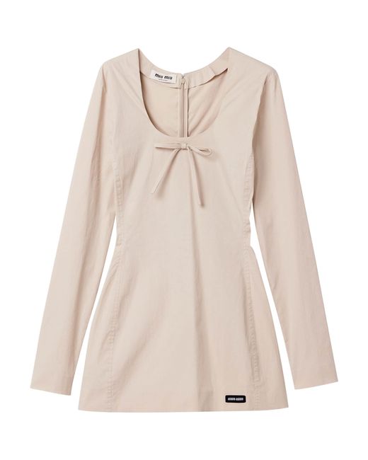Miu Miu Natural Cotton Poplin Bow Mini Dress