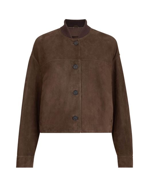 Brunello Cucinelli Brown Suede Monili Bomber Jacket