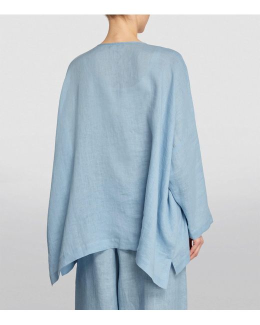Eskandar Blue Linen Front-placket Shirt