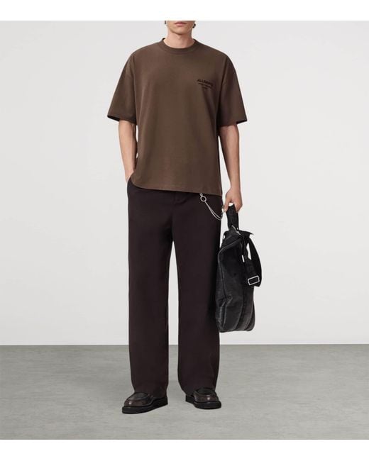AllSaints Brown Organic Cotton Xander Oversized T-Shirt for men