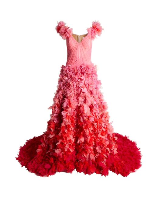 Pamella Roland Red Ombré Petal Gown