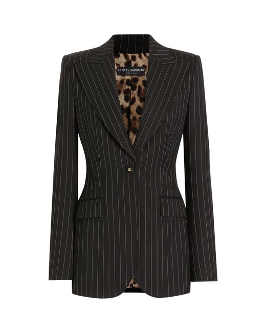 Dolce & Gabbana Black Stretch-Wool Pinstripe Blazer