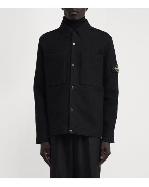 Stone Island Black Virgin Wool Felt Overshirt for men