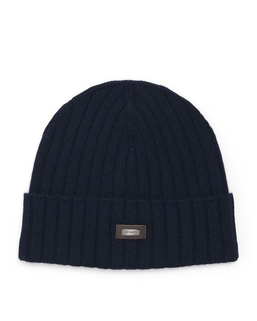 Herno Blue Cashmere Logo Patch Beanie for men