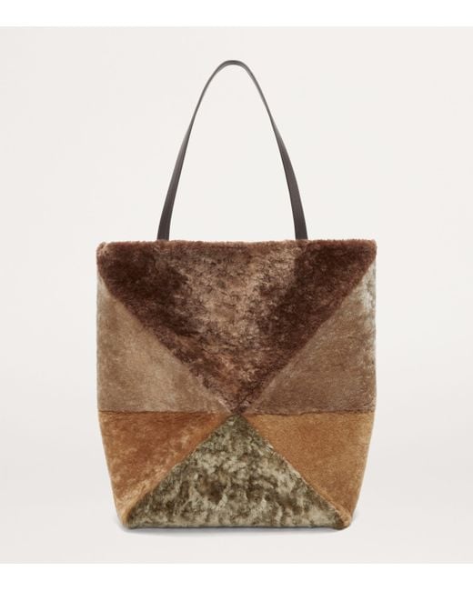 Loewe Brown Large Shearling Puzzle Fold Tote Bag