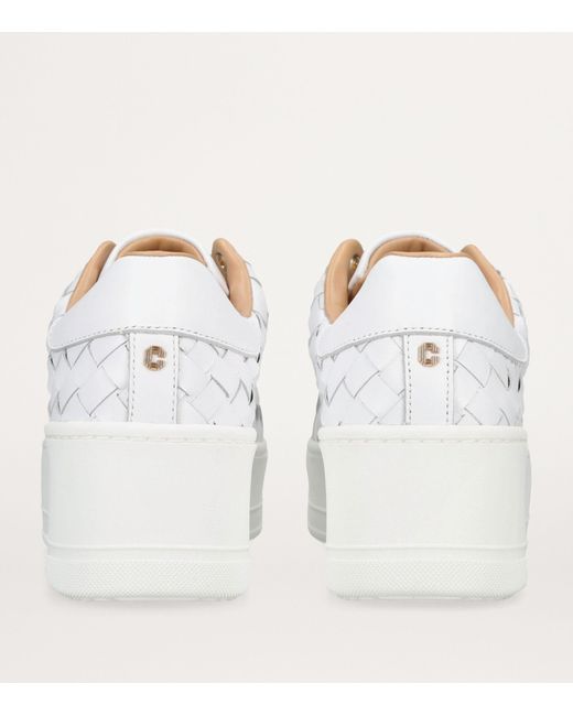 Carvela Kurt Geiger White Woven Leather Connected Laceless Sneakers