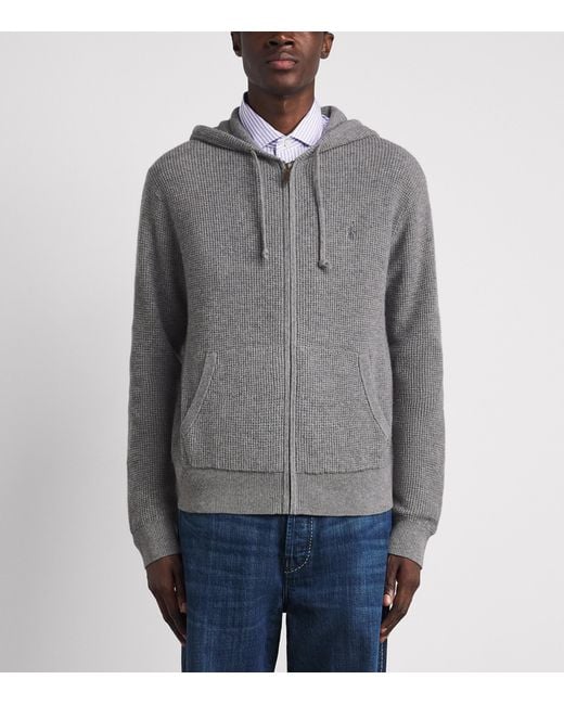 Polo Ralph Lauren Gray Wool-Cotton Waffle-Knit Zip-Up Hoodie for men