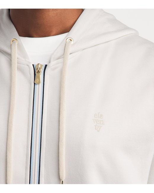 Eleventy White Cotton-Blend Zip-Up Hoodie