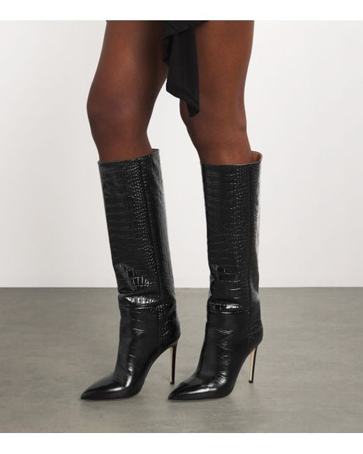 Paris Texas Black Croc-Embossed Knee-High Boots 105