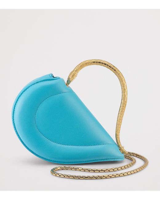 BVLGARI Blue Mini Leather Serpenti Cuoricino Top-Handle Bag