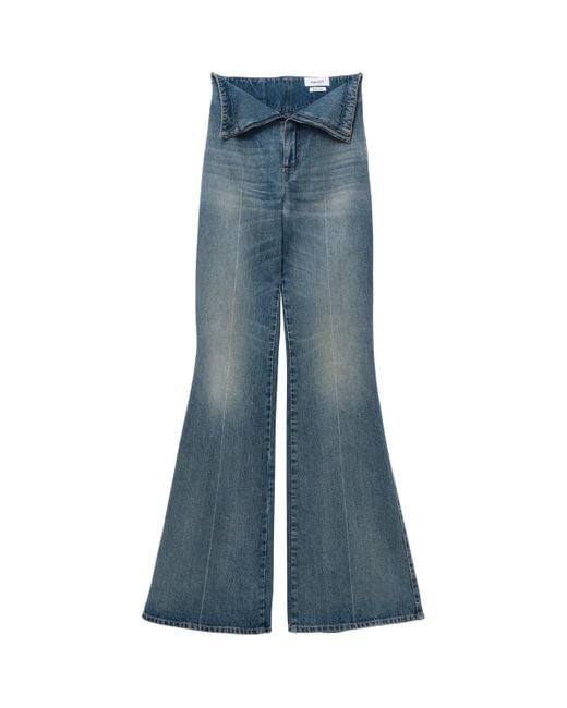 McQueen Blue Foldover-Waist Flared Jeans