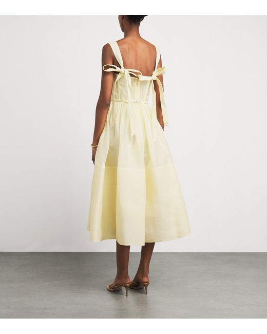 Zimmermann Yellow Linen-Silk Belted Midi Dress