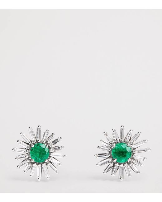 Suzanne Kalan Green Diamond And Emerald One Of A Kind Flower Earrings