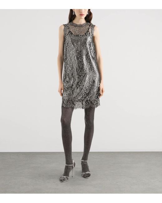 Dolce & Gabbana Gray Lamé Lace Mini Dress