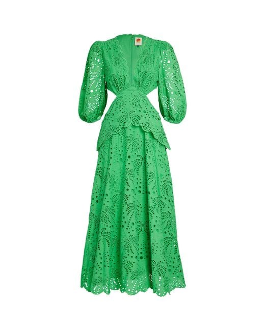 FARM Rio Richelieu Broderie Anglaise Cotton Dress in Green | Lyst UK
