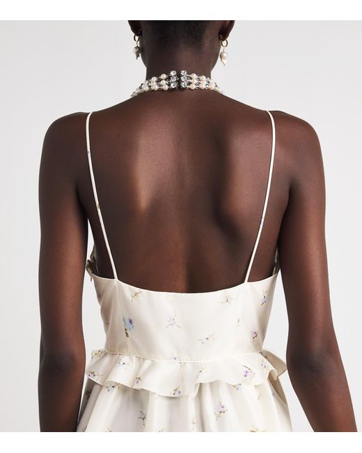 Alessandra Rich White Silk Floral Midi Dress