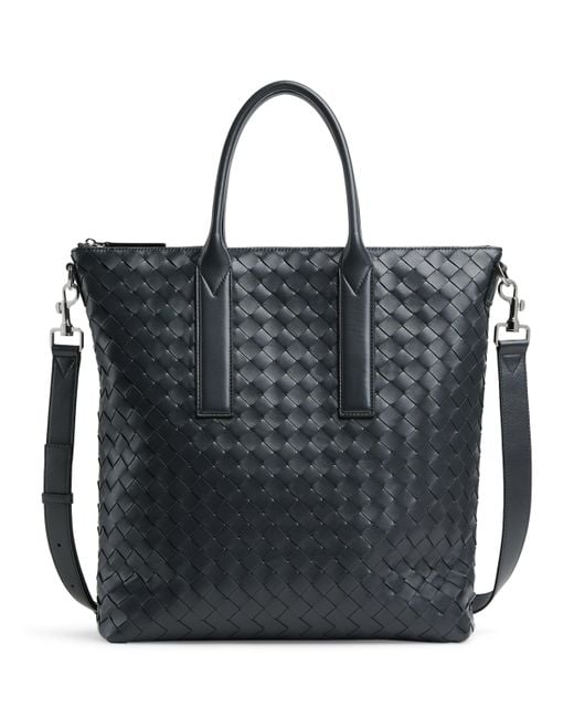 Bottega Veneta Black Leather Intrecciato North-South Tote Bag for men