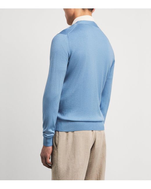 Isaia Blue Silk-Cashmere Cardigan for men