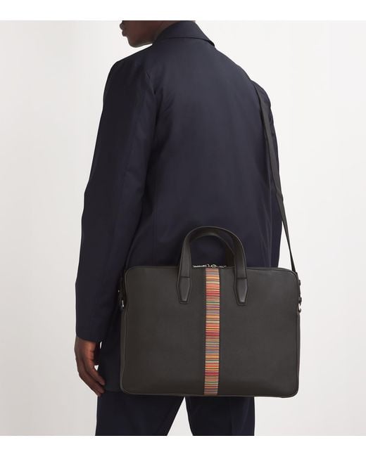 Paul Smith Black Leather Signature Stripe Briefcase for men