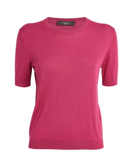 Weekend by Maxmara Pink Silk-cotton Short-sleeve Sweater