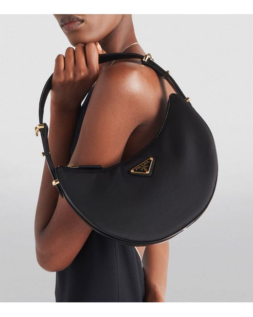 Prada Black Re-nylon And Leather Arqué Shoulder Bag