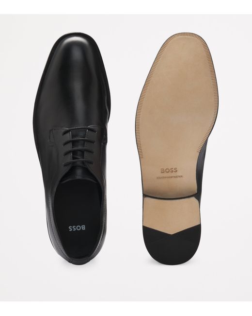 Boss Black Leather Derby Shoes for men