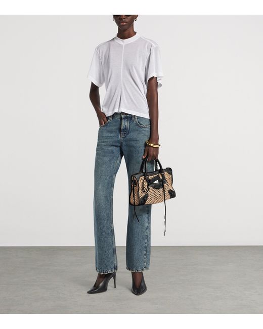 Balenciaga Black Small Raffia-Lambskin Le City Top-Handle Bag