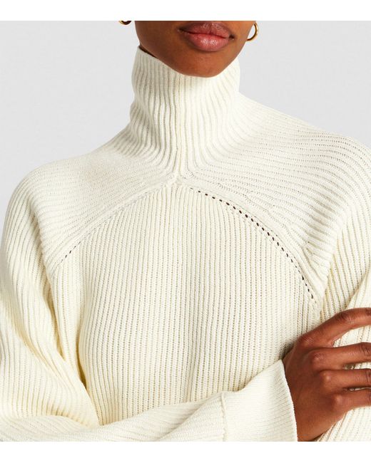 Totême  White Cotton-blend Funnel-neck Sweater