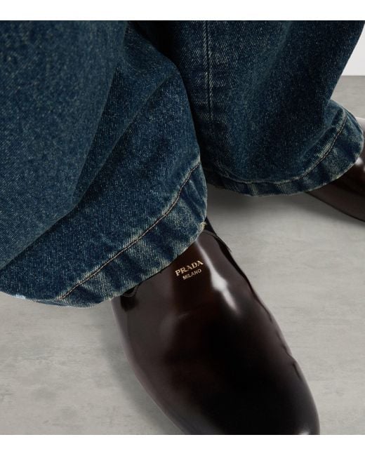Prada Brown Brushed Leather Mules for men