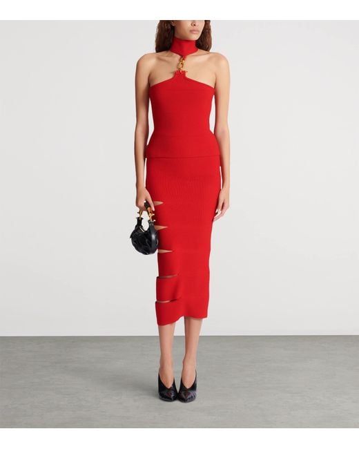 Balmain Red Sleeveless Knit Top With Embellished Detail