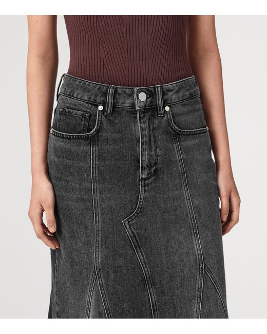AllSaints Black Denim Alma Maxi Skirt