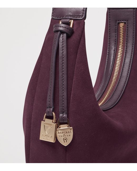 Aspinal Purple Small Leather Soho Crescent Shoulder Bag