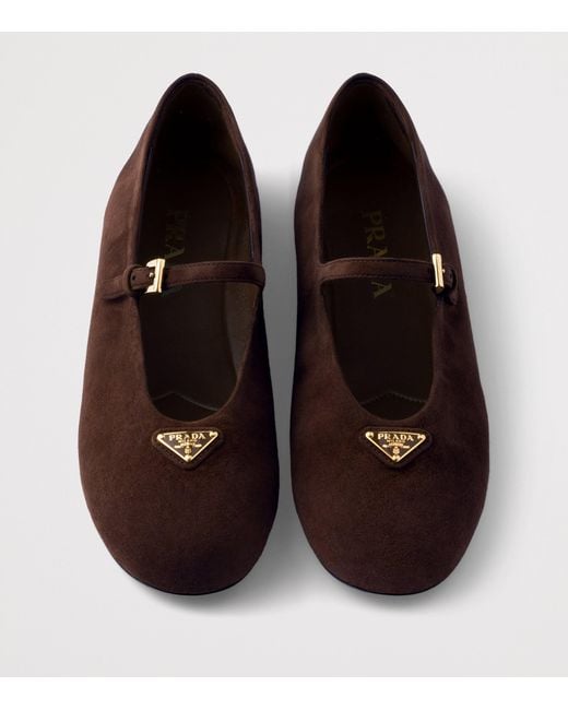 Prada Brown Suede Logo Ballet Flats