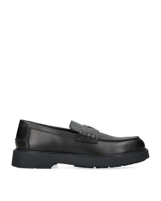 Giorgio Armani Black Leather Logo Loafers for men