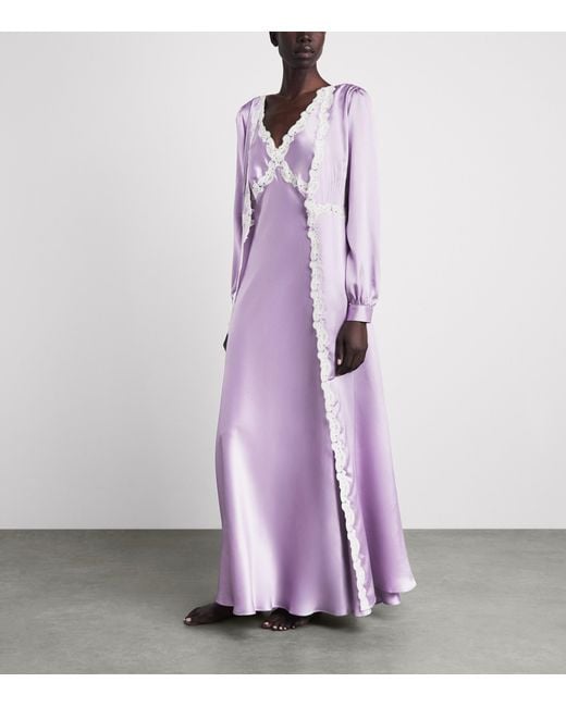 Loretta Caponi Purple Silk-Lace Albina Slip Dress